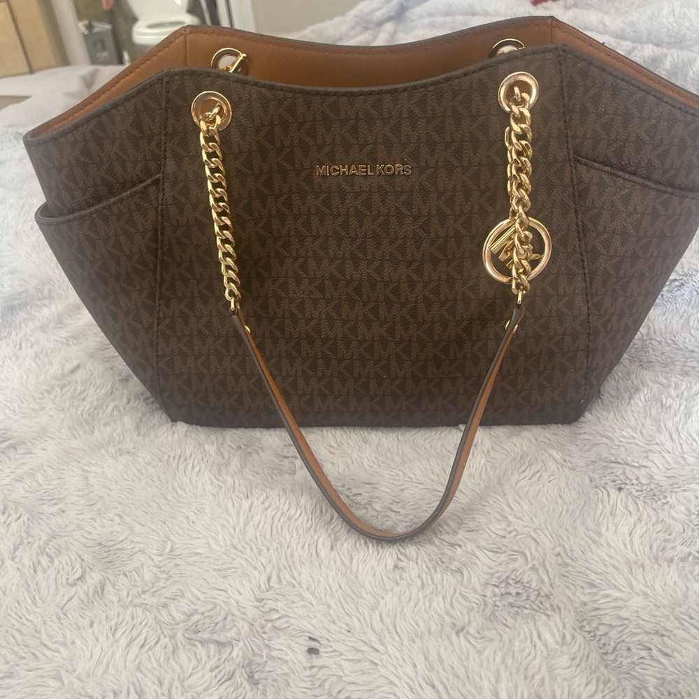 Michael Kors Brown Shoulder Bag with Gold Accents